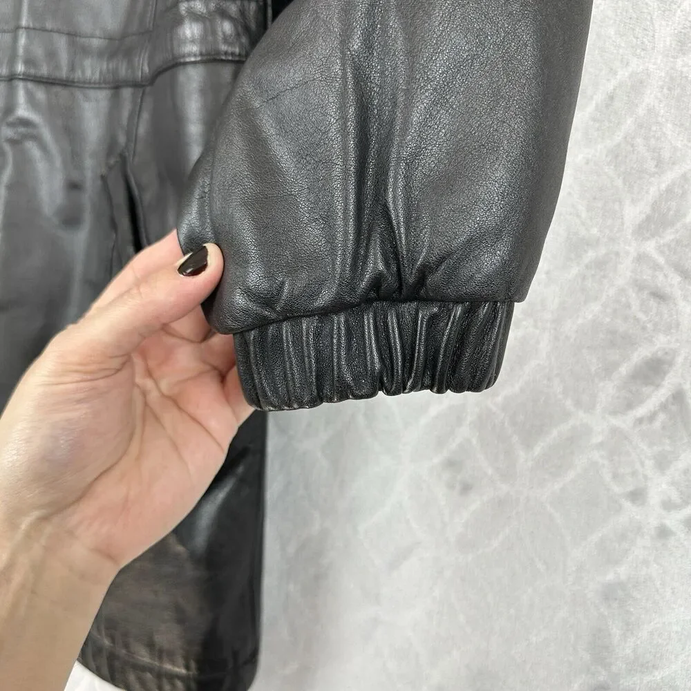 Vtg Wilsons Leather Jacket Mens Medium Black Quilted Coat 90s Grunge Barn Chore